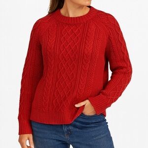Gap Cable Knit Sweater 100% Cotton Sporty Fisherman Pullover Cardigan Red L